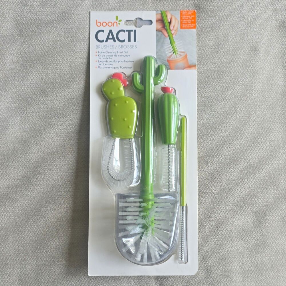 Boon CACTI Baby Bottle Cleaning Brush Set, Bristles, Green/White